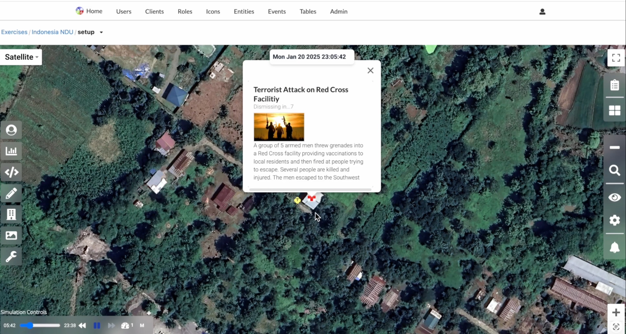 ARTEMIS MIL exercise — live map with multi-agency event card