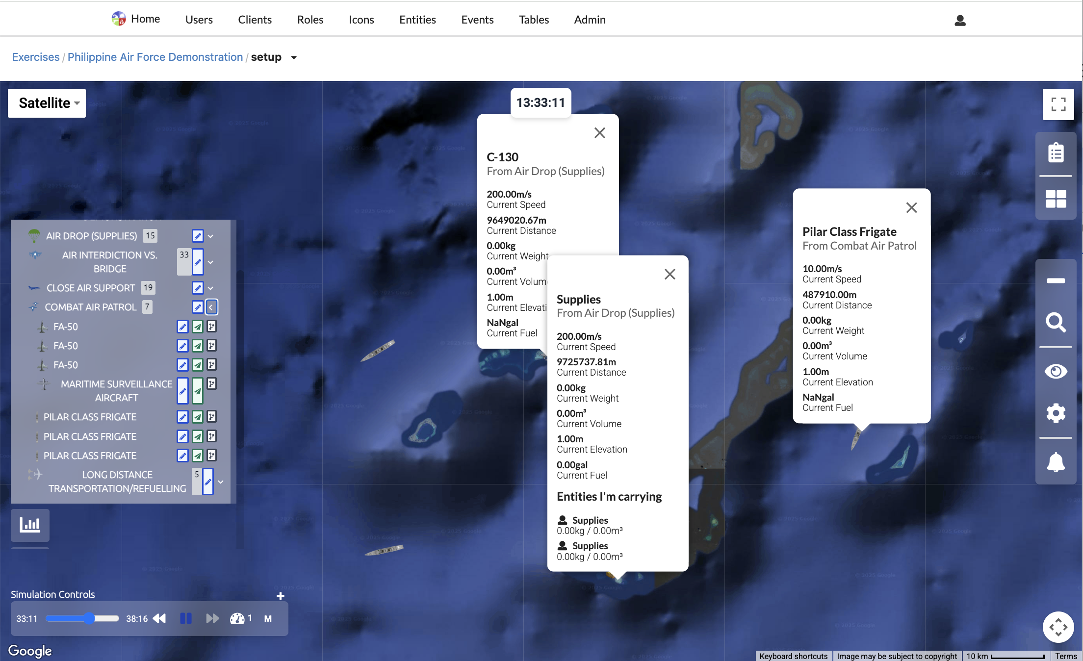 ARTEMIS in use at a Philippine Air Force demonstration — live multi-agency scenario on a real map